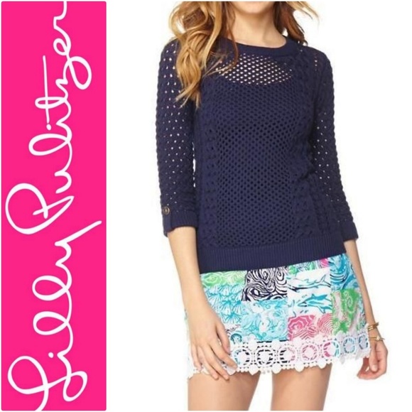Lilly Pulitzer Sweaters - Lilly Pulitzer Navy 3/4 Castine Summer Sweater
